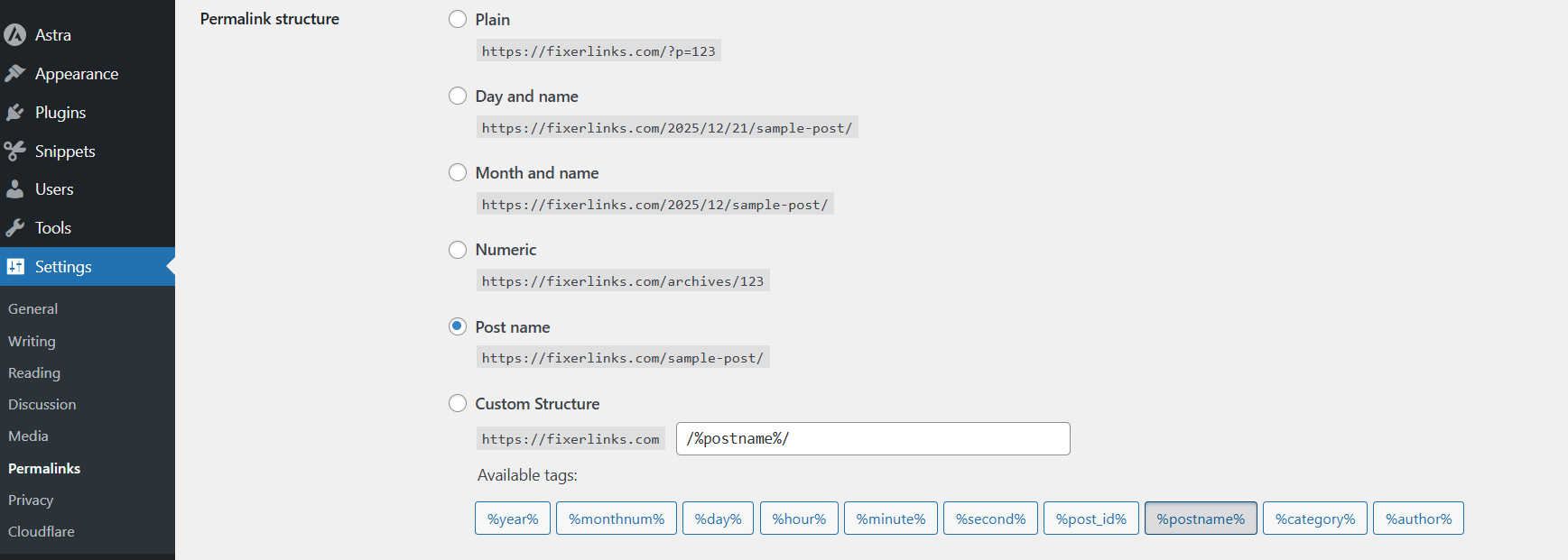 Select postname