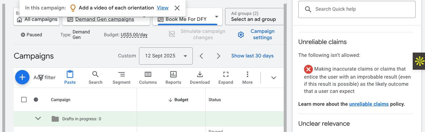Unreliable Claims Google Ads Error
