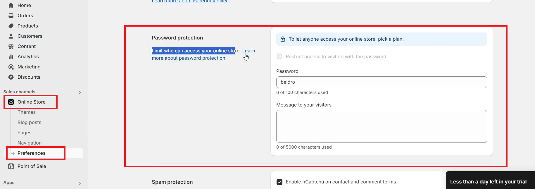 Shopify password